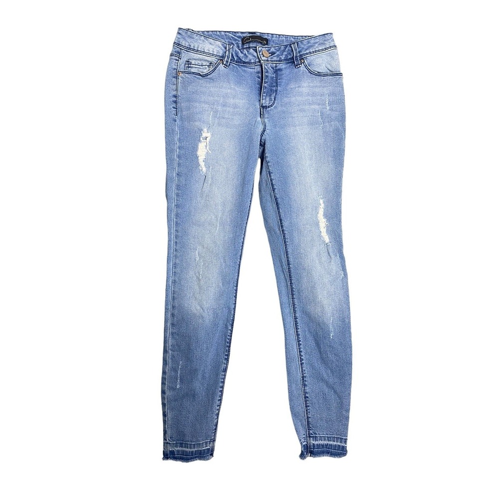 Cred Ny Womens Junior Skinny Distressed Jeans 5 Pocket Blue Denim Size‎ 3